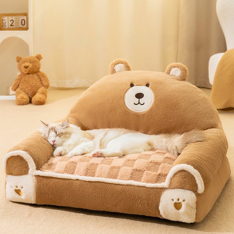主图_01。0 Winter & Autumn Pet Sofa Bed, Faux Rabbit Fur Warm Cat Couch, All-Season Universal Cat & Dog Bed - Image 1