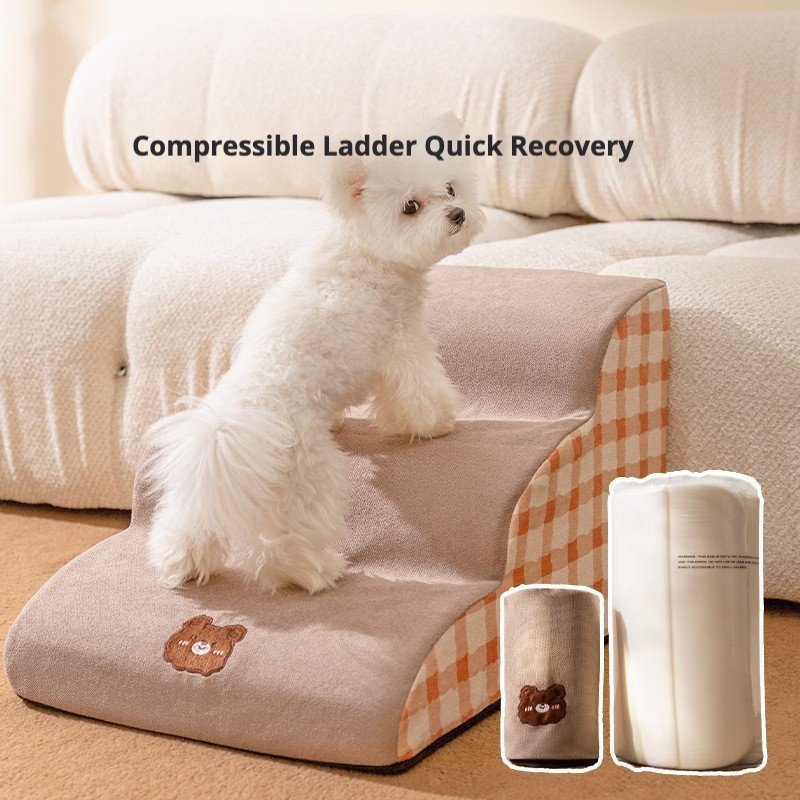 主图_01。0 Washable Sponge Pet Stairs with Gentle Slope, Collapsible Dog Ramp for Small Dogs to Get on Couch & Bed - Image 1