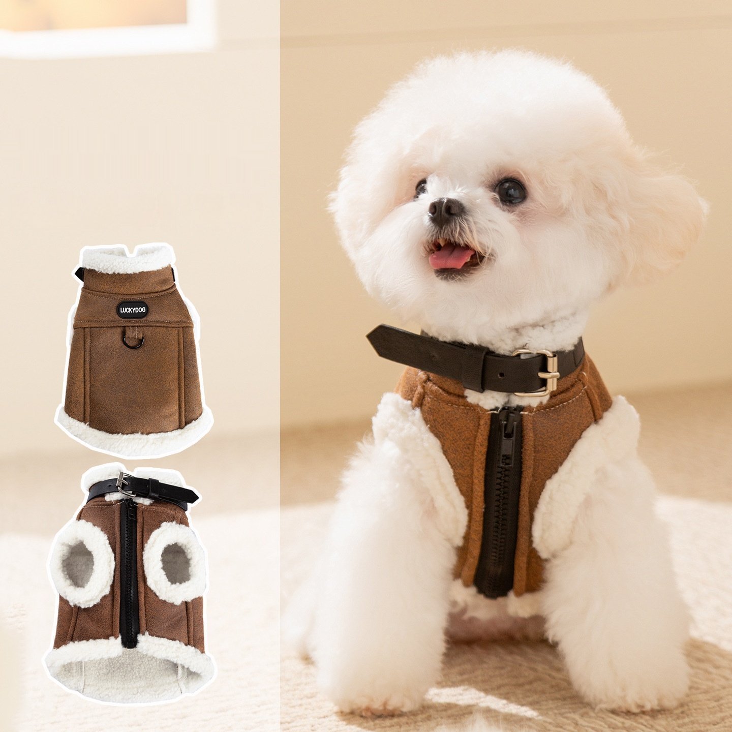 主图_2。0 Stylish Versatile Cool Faux Suede Harness Vest, Thickened Warm Pet Apparel for Teddy Dogs, Autumn & Winter Use – Bild 1